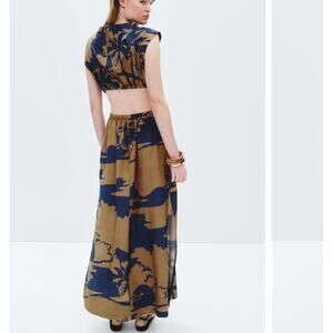 Soleil Soleil Blue Hawaiian Maxi Dress Size 4 Tropical Silk Cotton Vacation $300